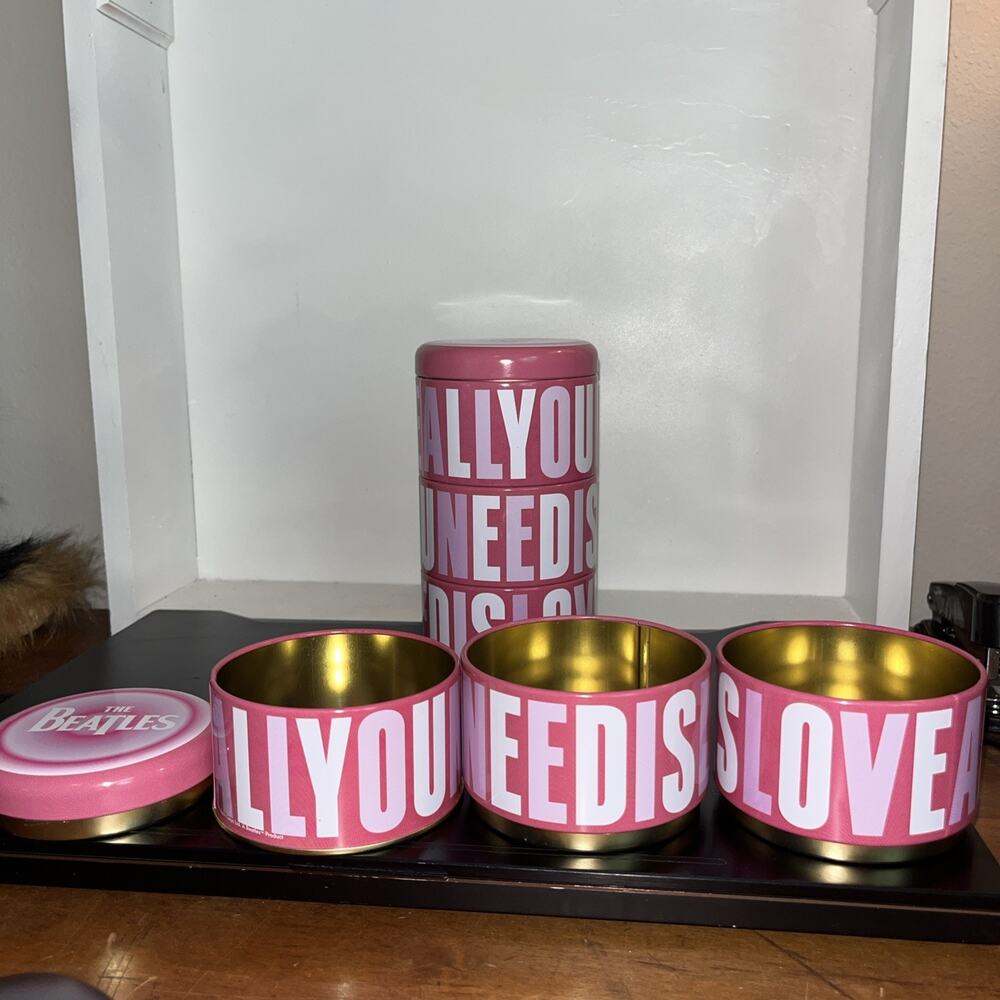 (1 Set) Collectable Beatles "All You Need is Love" 3 tiered Tin Box’sset 2